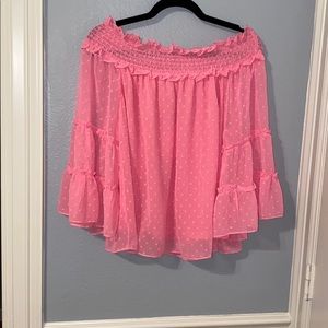 pink off the shoulder blouse